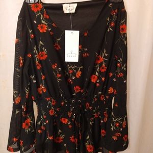 Floral, sheer sleeves,corset style middle. NBW